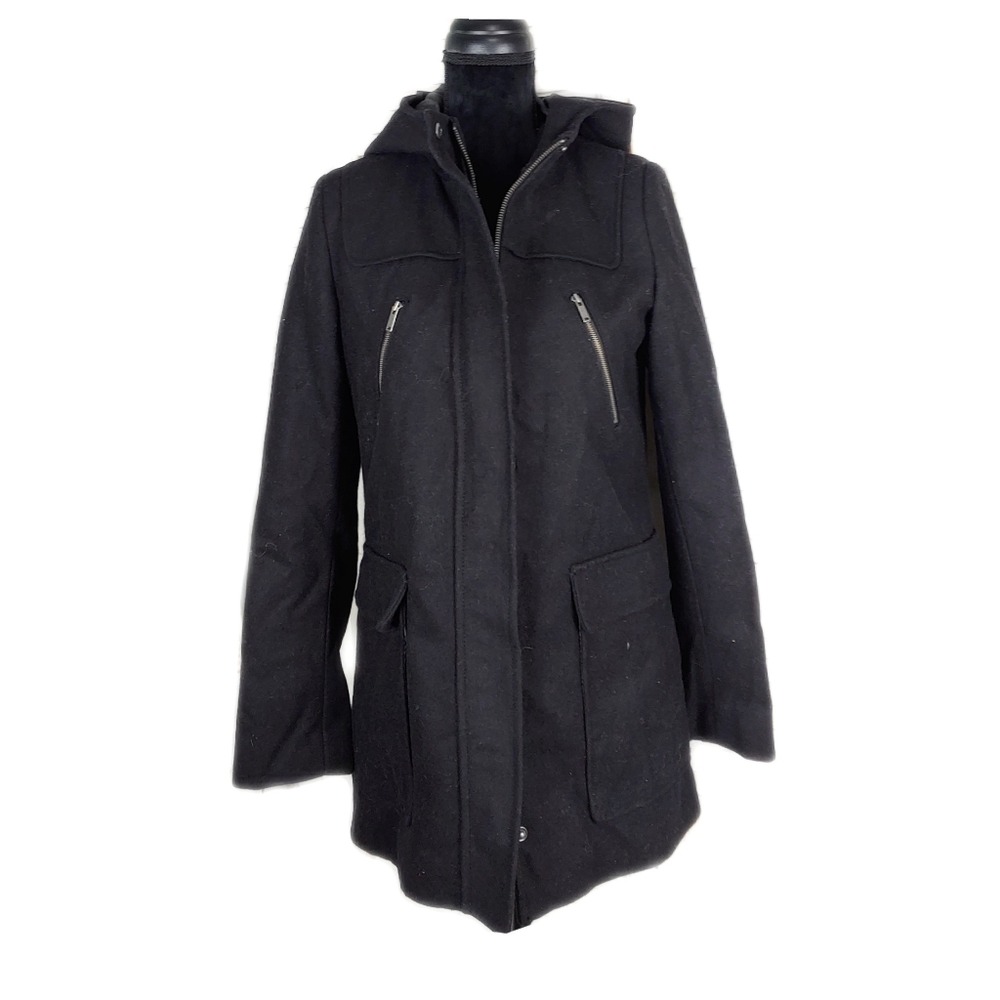 NEW Merona Womens Black Wool HOODED Full Zip Multi Pocket Cozy Jacket - Picture 2 of 10